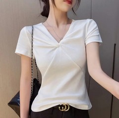 白いデザイン感百合半袖tシャツ2025年新作春旅行服洋風上着女装夏ins