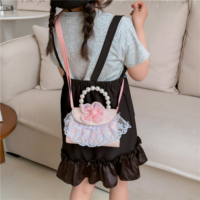 Bagos de princesa de perlas de moda, bolsos lindos para niños, mochilas de textura casuales, bolsos de cambio, accesorios