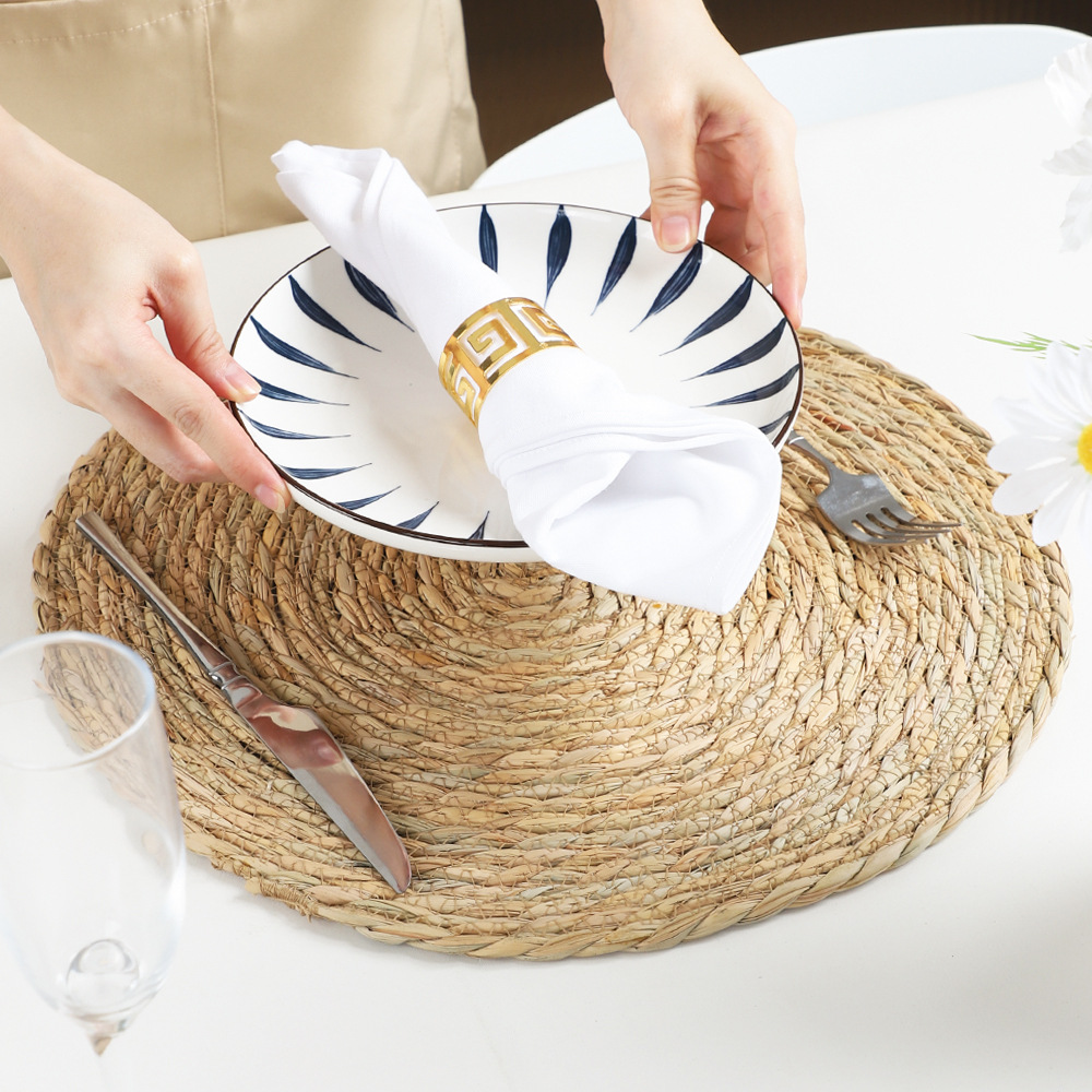 Temu venta caliente planta seda hierba tejido redondo aislamiento térmico alfombra de mesa alfombra de ambiente estudiantes mantel de olla