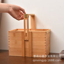 直供竹木收納盒把手式竹制手提點心盒茶點盒 中式野餐提籃竹盒
