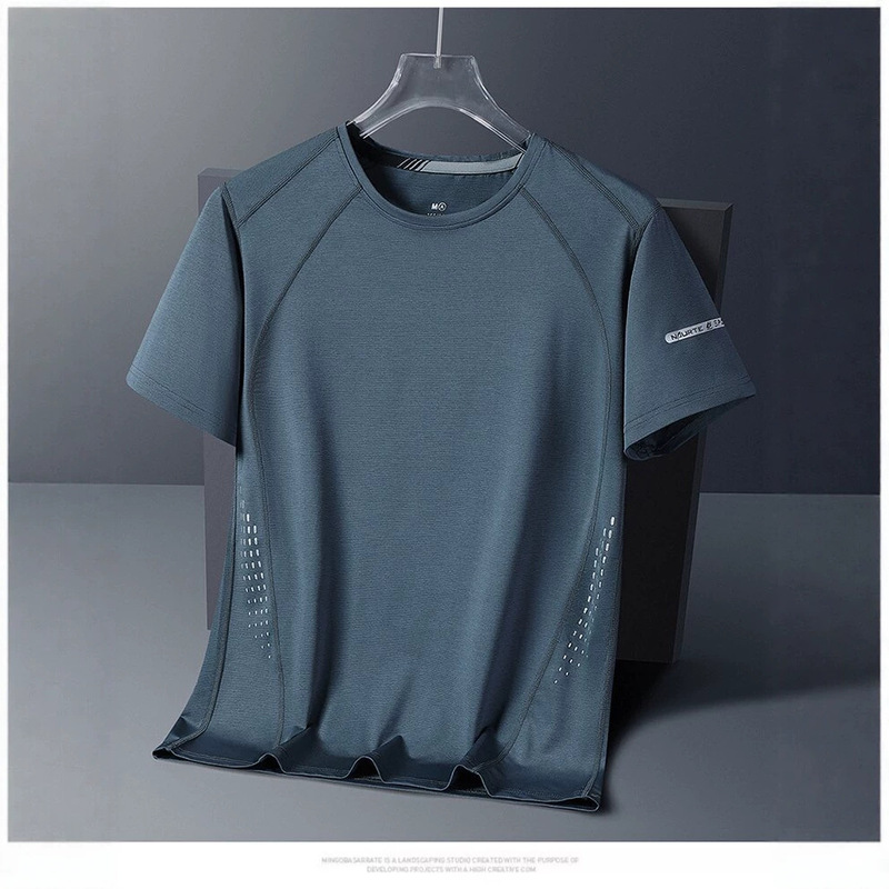 Men's Heavyweight Ice Silk Short-Sleeved T-Shirt Men's Summer New Half-Sleeved T-Shirt Casual Sports Quick-Drying T-Shirt