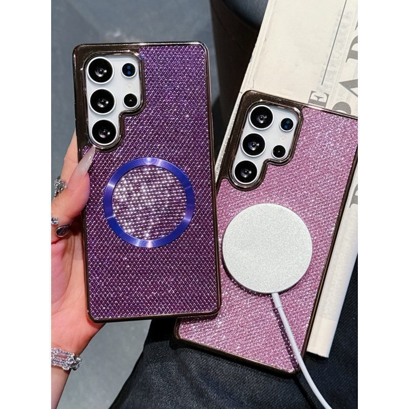 新品 适用GalaxyS25ultra手机壳电镀闪粉磁吸跨三星S24防摔保护套|undefined