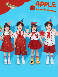 Children's Day Cheerleading Performance Costumes Kindergarten Red Fruit Apple Overalls Suit Graduation Photo Class Uniform