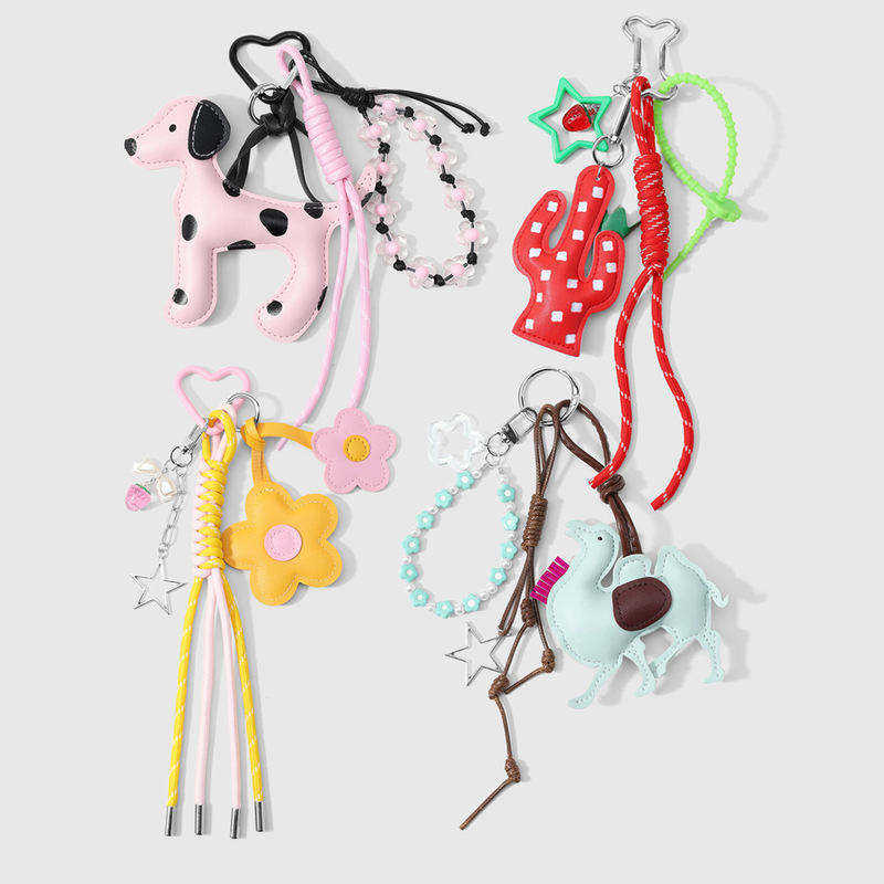 Spring New Style Cute and Exquisite Cartoon Leather Puppy Camel Cactus Flower Beaded Keychain Bag Pendant Spring New Style Cute and Exquisite Cartoon Leather Puppy Camel Cactus Flower Beaded Keychain Bag Pendant
