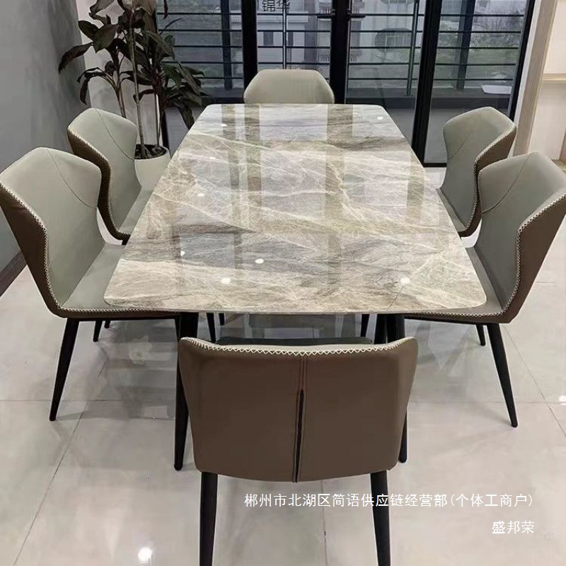 Fábrica directa de mesa de comedor de tabla de roca brillante combinación de mesa de comedor simple de tipo pequeño fábrica de mesa de comedor de estilo de lujo ligero