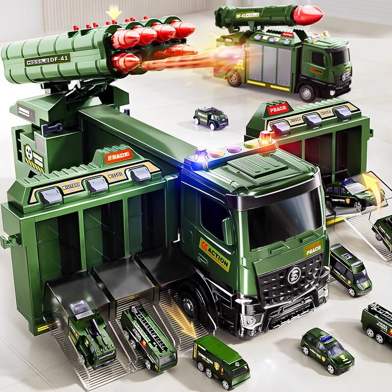 Children's Military Rocket Launcher Car Transforming Track Missile Parking Lot Tank Alloy Car Boy Toy 3-6
