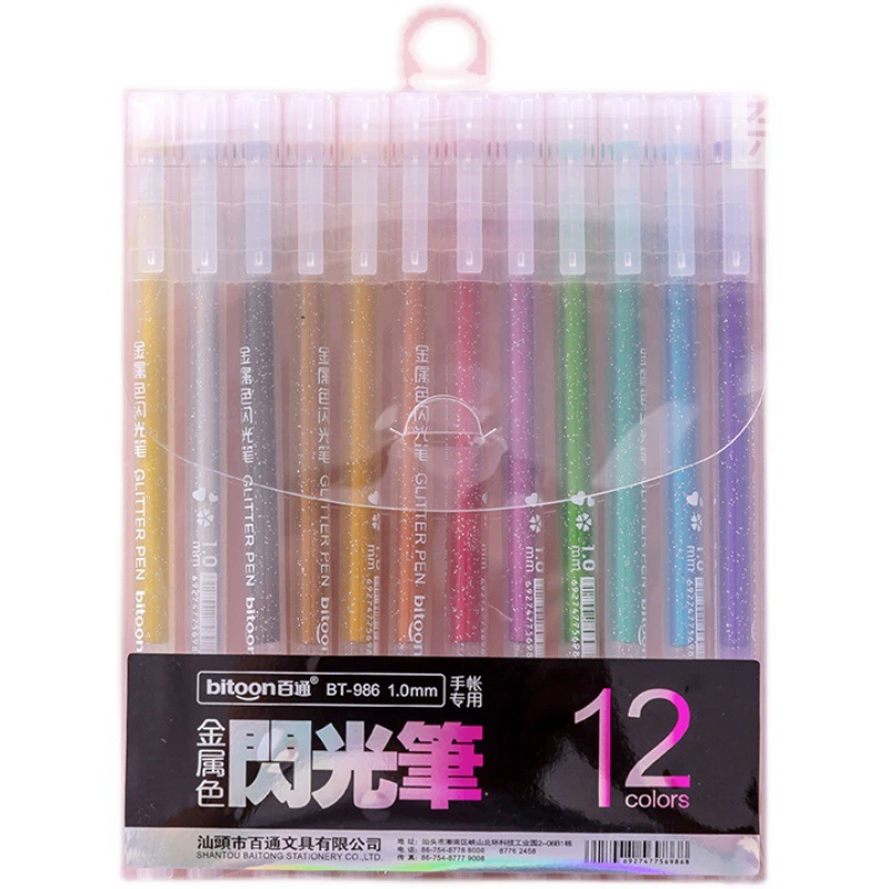百通 Flashing crayons, glowing gel, shiny marker for elementary school students, 12 colors