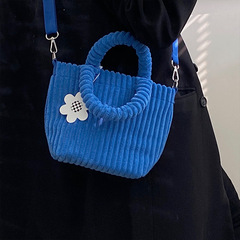 Basket Bag for Women - Korean Version Winter Corduroy Cute Handbag Mini Plush Crossbody Bag Trendy