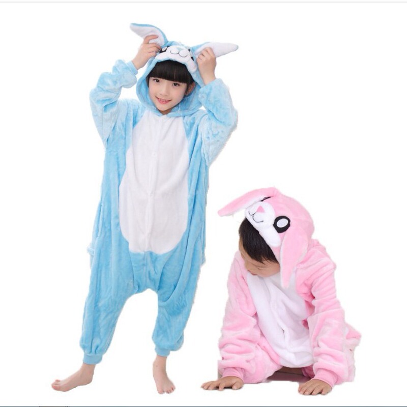 Autumn and Winter Children men and women Pink Blue Rabbit cartoon animal conjoined pajamas flannel men and women couple home clothes