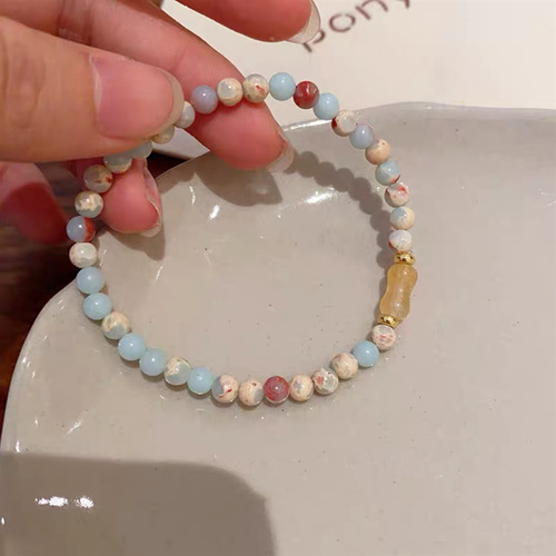 New Chinese-style imitation Shoushan stone bead bracelet for girls, vintage bamboo knot bracelet for female friends, colorful handmade woven jewelry