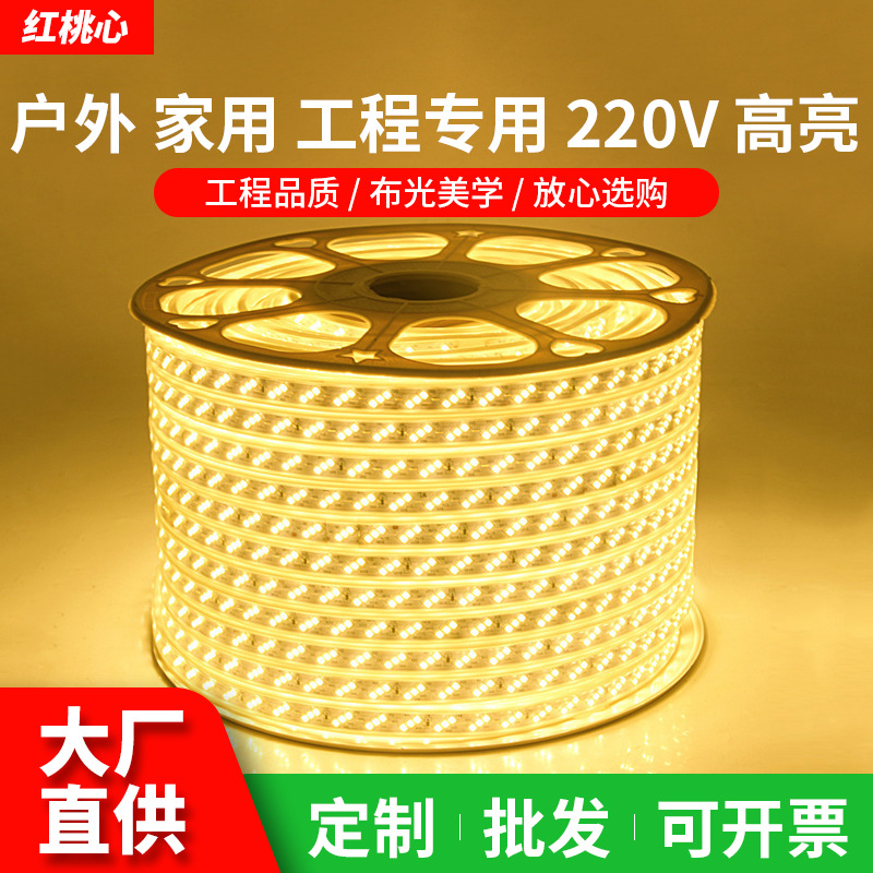 Led灯带自粘2835高亮户外防水高压双排三排厂家批发220V柔性灯条