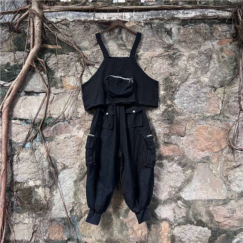 Marca de moda tailandesa 2026 primavera y otoño nueva moda personalidad chaleco sin mangas multi-bolsillo jeans conjunto suelto