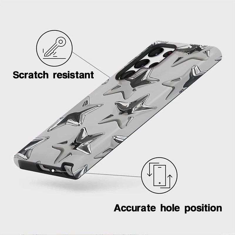 個性的な銀星デザインのSamsung携帯ケース S25Plusフィルム S22+耐衝撃保護ケース S24ハードケース|undefined