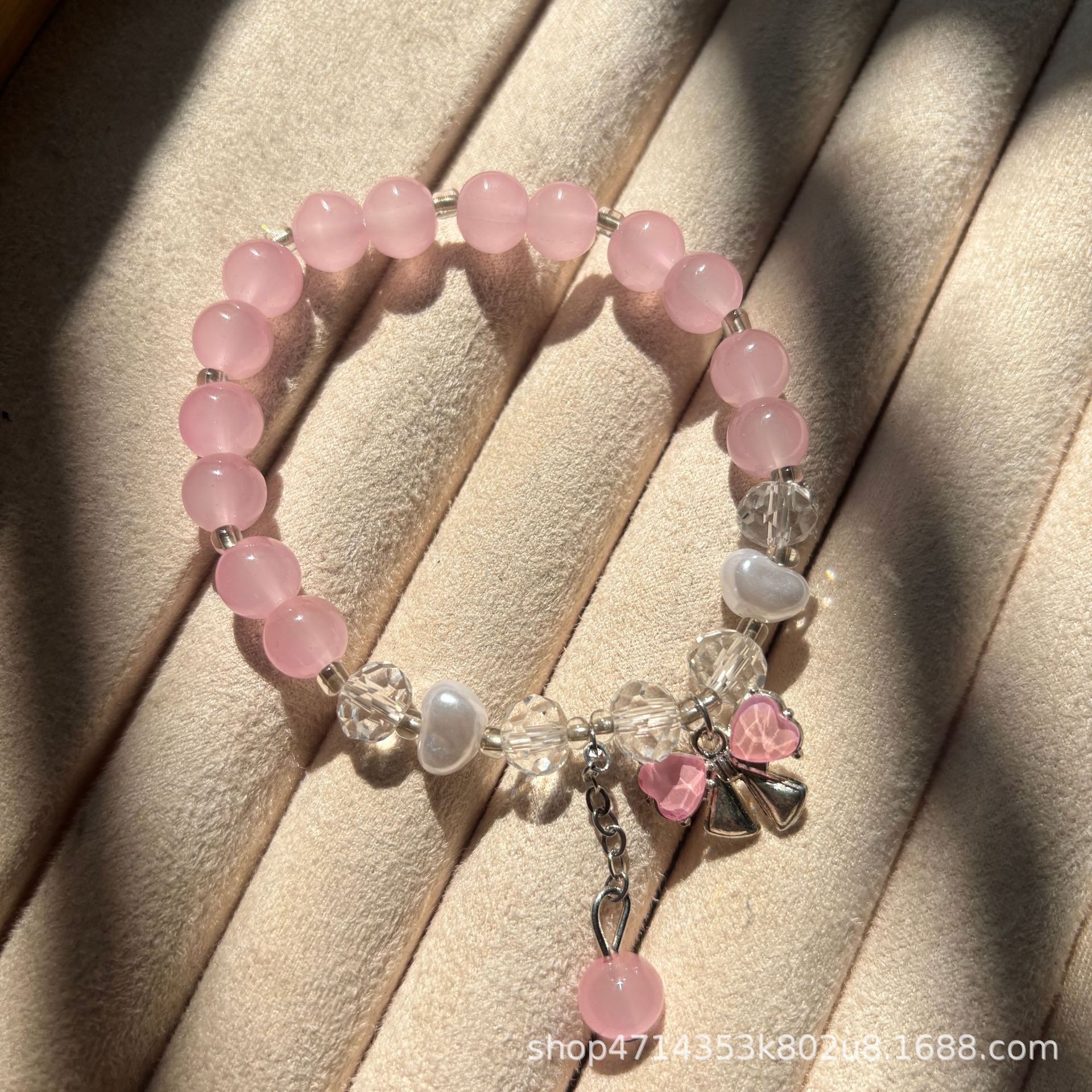 핑크 모조 옥 나비 매듭 진주 팔찌#SZ195용