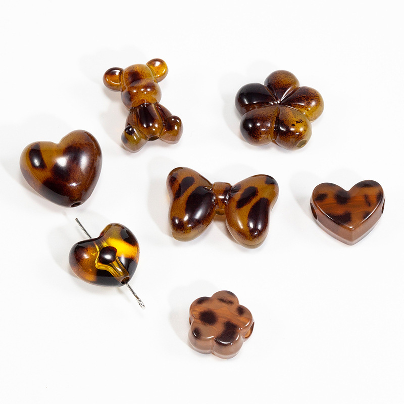 Leopard Print Bear Straight Hole Beads Bow Loose Beads Love Beads Star Jewelry Key Chain Key Chain Accessories Wholesale