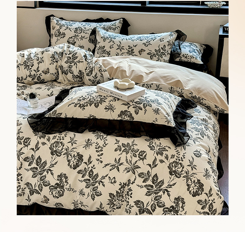 Vintage påslakanset i bomull med spets i nordisk boho stil_voghion.com