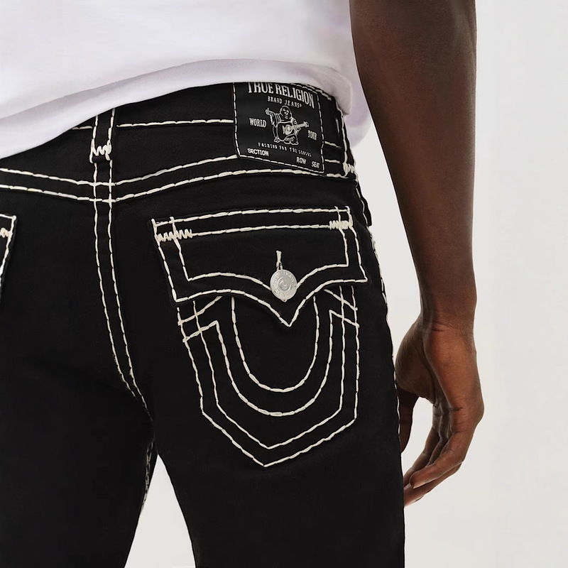 Cross-Border True American High Street Fashion Brand Jeans Y2K White Thick Line Buddha Straight Casual Jeans for Men Cross-Border True American High Street Fashion Brand Jeans Y2K White Thick Line Buddha Straight Casual Jeans for Men