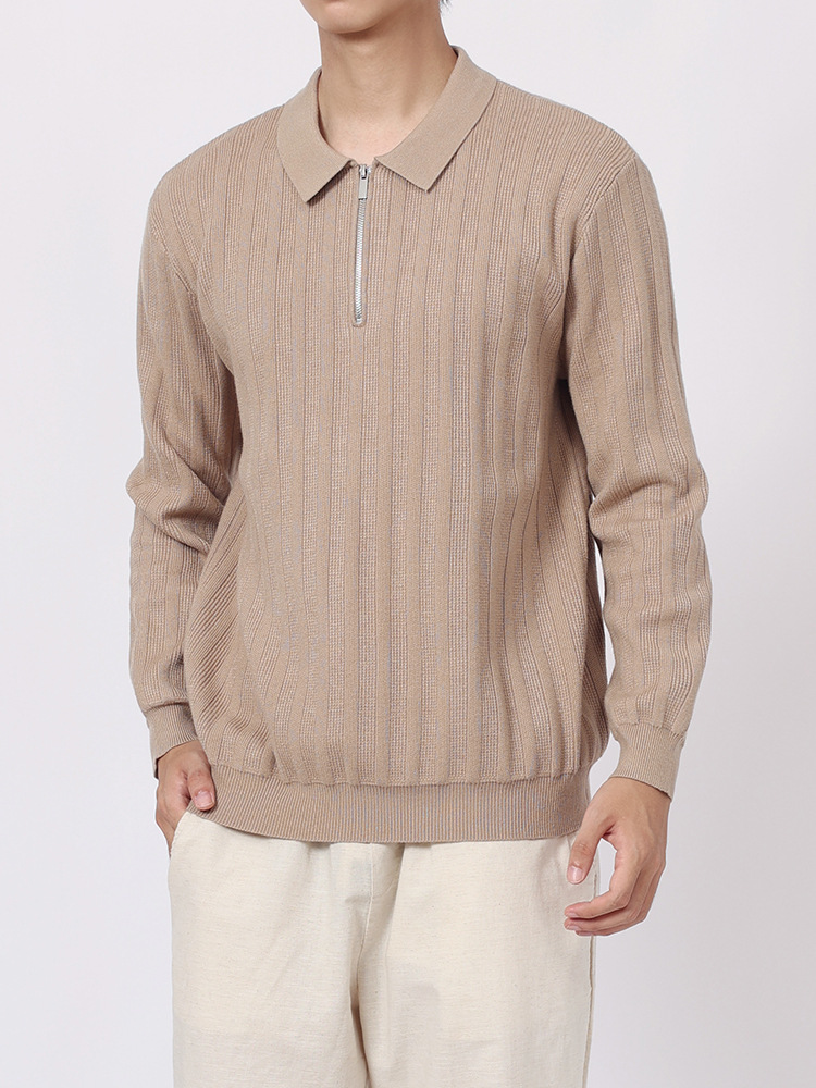 Camisas de punto con cremallera vertical de alta calidad para hombres, camisas de polo de manga larga, suéter para hombres.