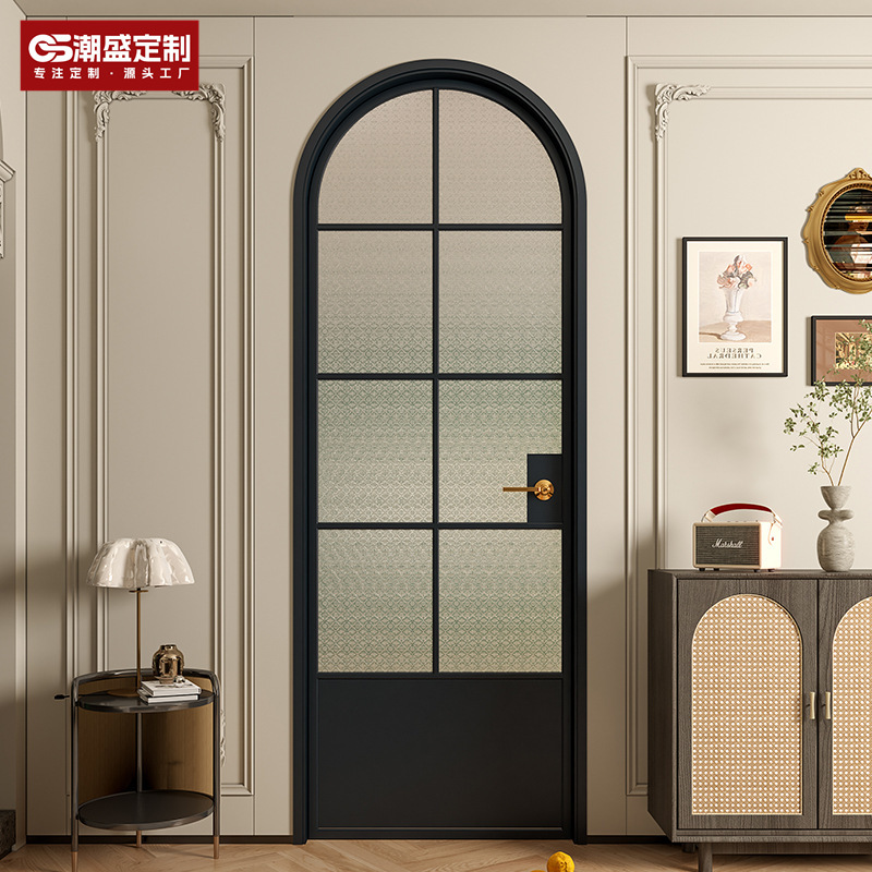 French Retro Old Iron Door Aluminum Alloy Pastoral Arc Glass Door Toilet Arched Door Kitchen Door