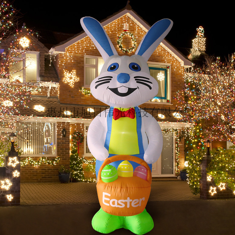 12ft大型户外节庆布置道具充气模型 3.6米复活节提花篮兔子气模