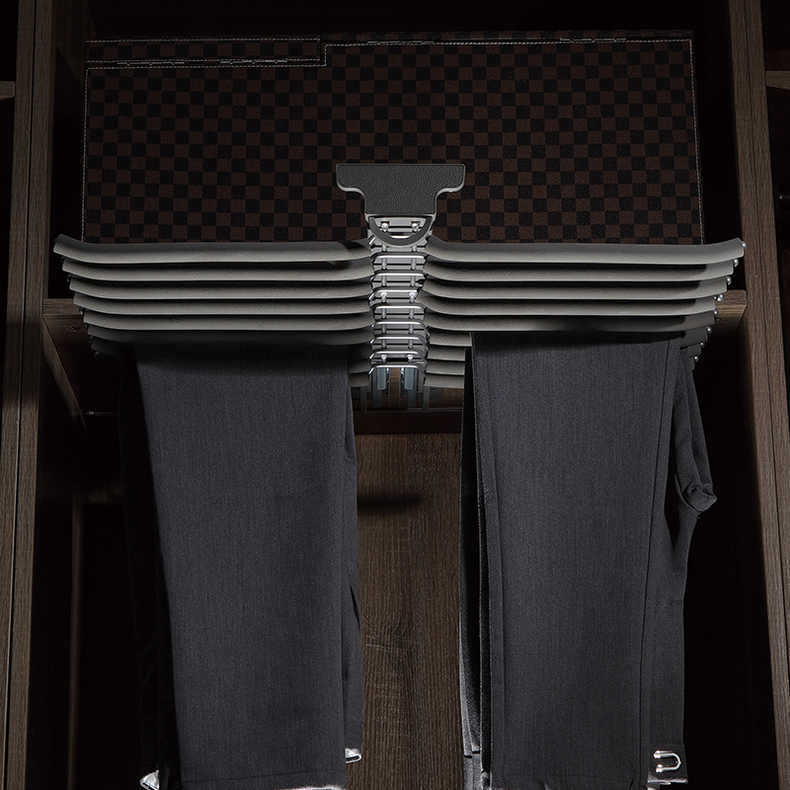 Persa bebé guardarropa doble fila pantalones rack de hardware del hogar armario retráctil de amortiguación de almacenamiento pantalones clip de los pantalones superiores del cajón