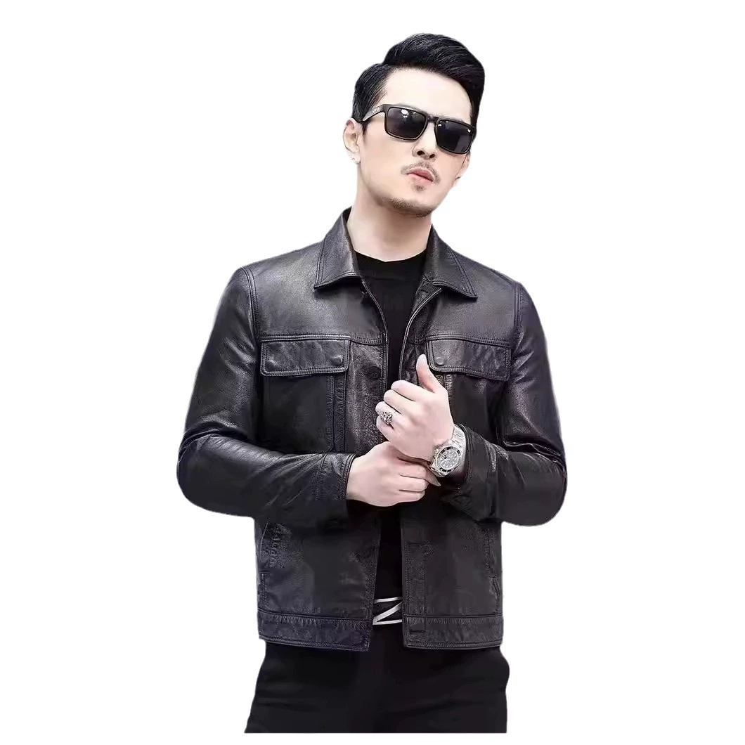 Кожаная модная короткая куртка, натуральная кожа, slim fit