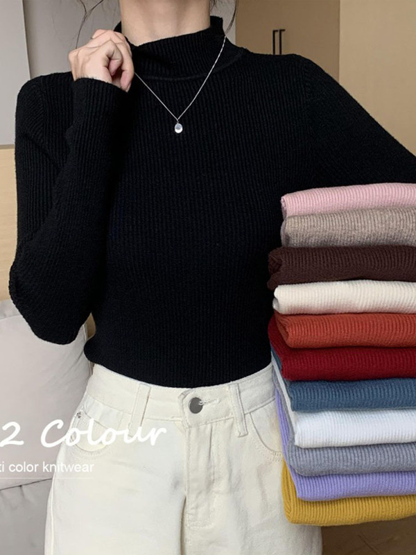 Half-turtleneck sweater women's early autumn inner base shirt 2022 new black sweater long sleeve top