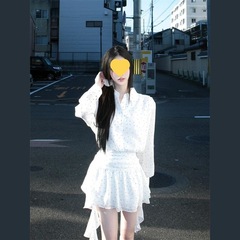 甘くて優しいスタイルのドット長袖シャツドレス夏の新しい気質ウエスト不規則なリボンスカート女性用