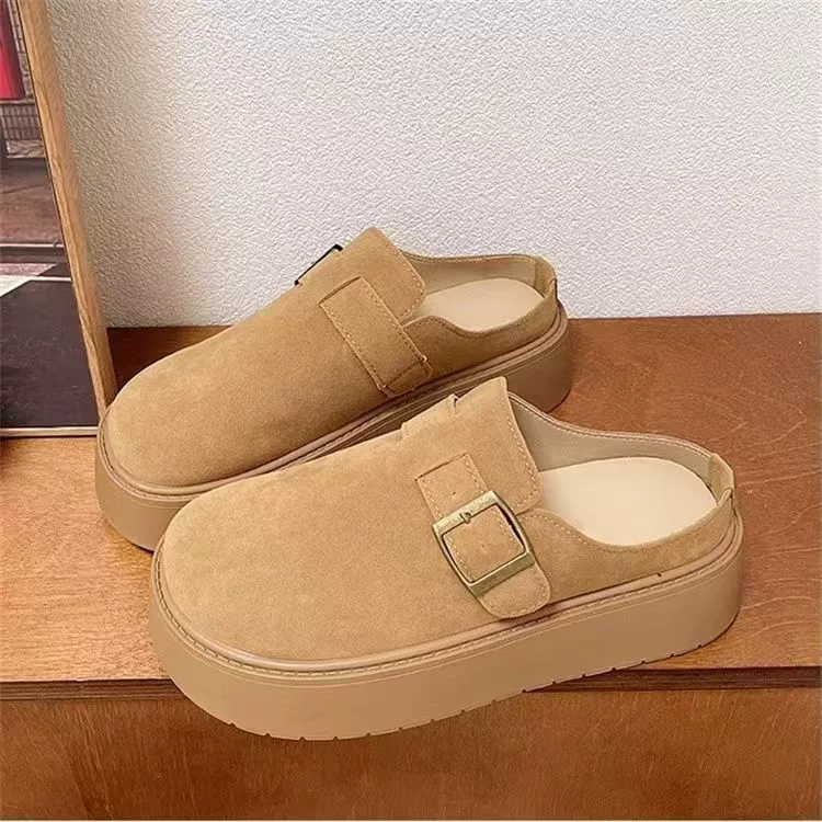 Belt platform, buckle, demi-season retro footwear, universal slippers for leisure