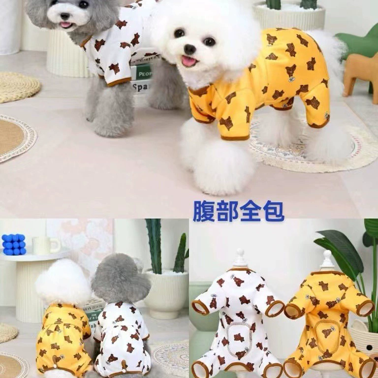 2022 милый медведь, Теплый Все включено, живот, четвероногий, хлопковая подкладка, ткань с принтом, осенне-зимняя новая одежда для собак