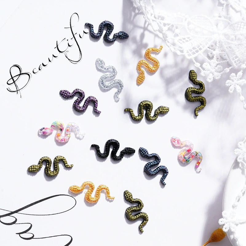 Имитация змеи, украшения для ногтей, тонкие линии, ретро-панк-стиль, смола, бриллианты, красочные бриллианты в форме змеи, украшение для ногтей «сделай сам»