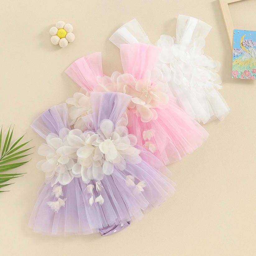 Newborn Infant Baby Girls Ruched Sleeve Dress Romper Pants 2pcs Tulle Bodysuit Headband Outfit Birthday