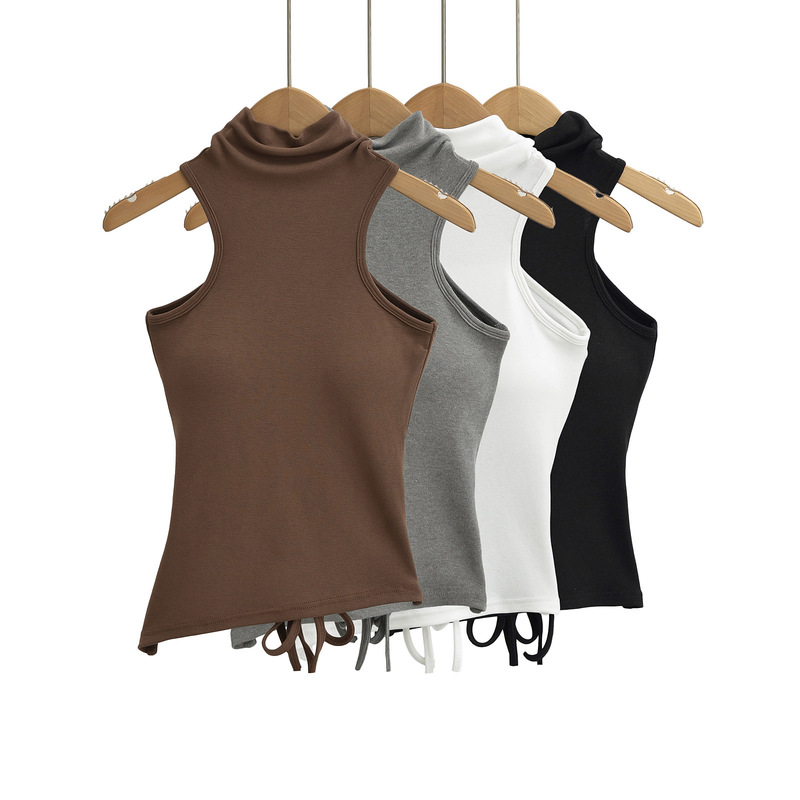 Women's sleeveless vest with chest pad, high collar, shoulder-digging, 2024 Summer new style, pure hot girl, waist-tight, lace-up, sexy top Women's sleeveless vest with chest pad, high collar, shoulder-digging, 2024 Summer new style, pure hot girl, waist-tight, lace-up, sexy top