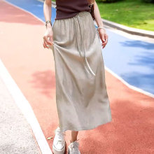 醋酸缎面a字半身裙女2025夏季新款爆款高腰垂感休闲中长款薄裙子