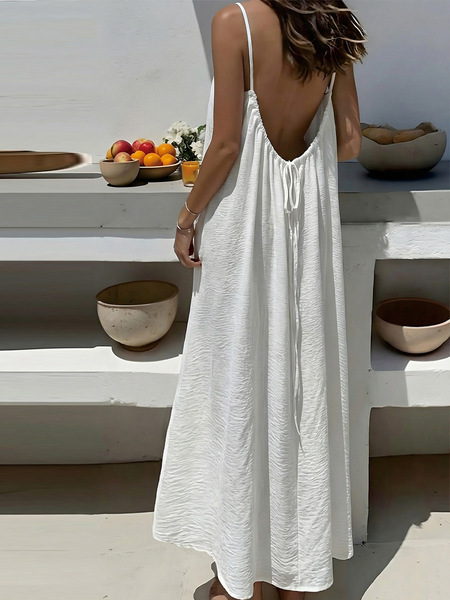 summer solid color long skirt sleevless