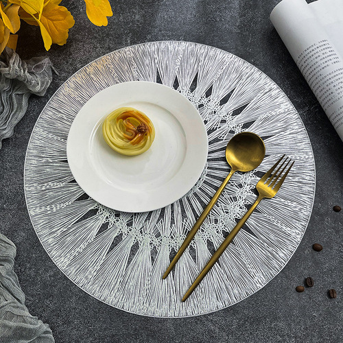 Circular Embroidered PVC Home Use Anti-Slip Anti-Scald Plate Mat Insulating Bowl Mat Tableware Mat Dining Table Decor Western Dinner Mat