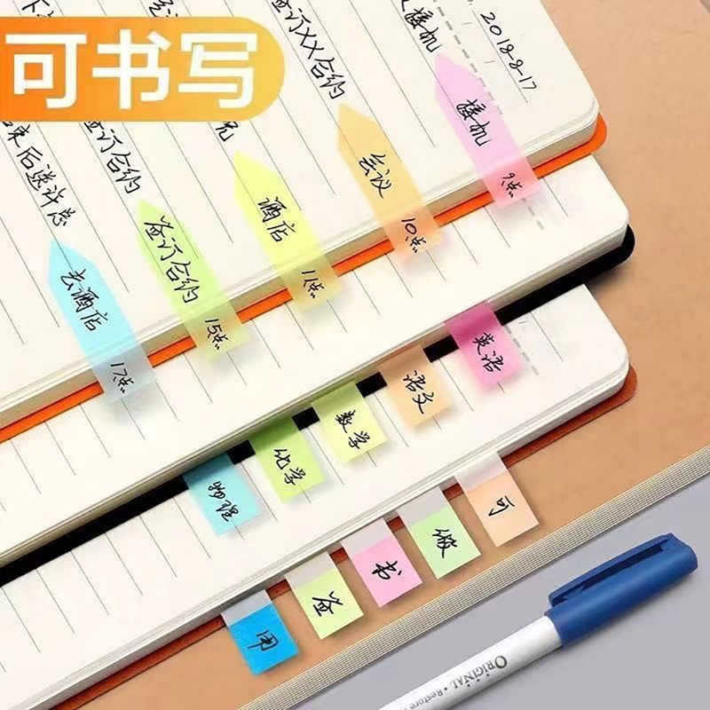 El papel de etiqueta de índice de notas puede escribir marcas, tiras pequeñas, marcadores de plástico, números de página de indicación transparente, película fluorescente