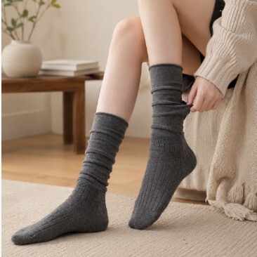 Women's Mid-Calf Socks, Slouch Socks, Calf Socks, Short Boot Socks, Knee-High Socks, White and Gray, Spring and Autumn Styles, Factory Direct Sale