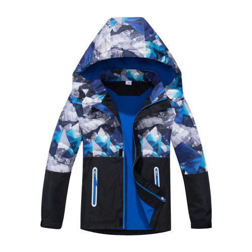 Boys' Outdoor Waterproof Warm Breathable Children's Windbreaker Zipper Jacket Reflective Warning Wind Coat Jacket Color-Matching Camouflage