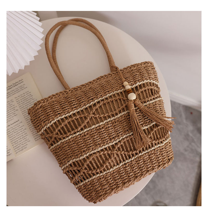 Women's Medium Straw Color Block Vintage Style Square Zipper Handbag display picture 4