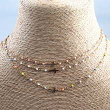 跨境热卖欧美波西米亚风不锈钢十字架滴油米珠项链女保色项链批发