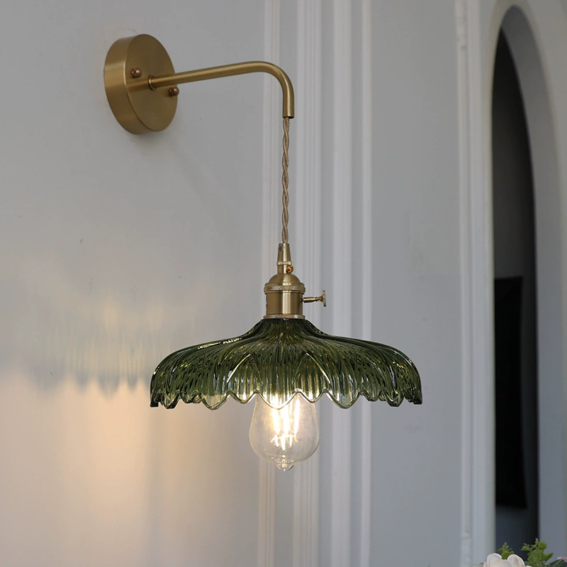 Retro Brass Ceiling Lamp, Cristal Glass Flower Shade, 33×33×22 cm, Multiple Glass Colors