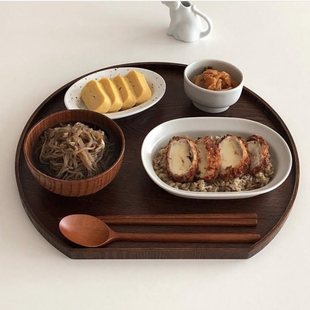 Wooden Japanese-Style Tray Household Tray Tableware Set for One Person Irregular Round Tray Breakfast Tray