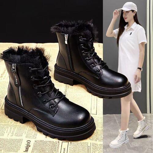 Snow boots, women's shoes, new boots, velvet shoes, thick cotton shoes, winter, autumn and winter thick sole Martin boots
