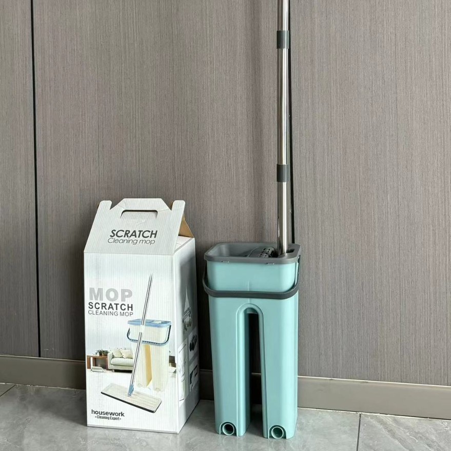 Mopo conveniente de doble uso seco y húmedo con cubierta de barril, trapeador de suelo perezoso, artefacto de trapeador plano sin lavado a mano, trapeador giratorio doméstico