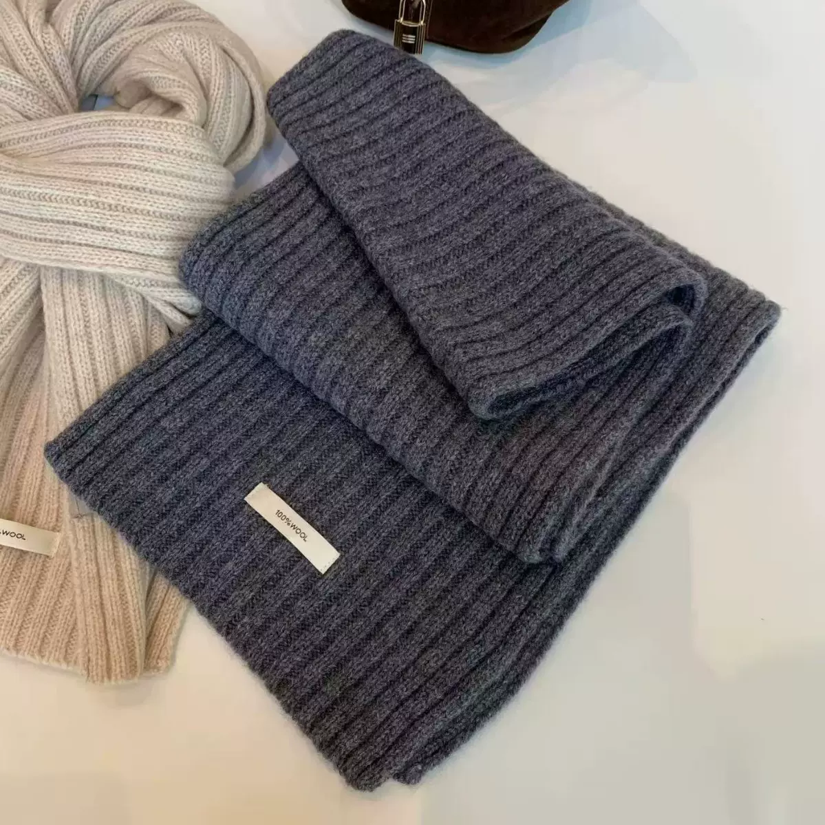 精选100%纯羊毛围巾2025冬新款毛绒高级感坑条男女情侣保暖围脖女