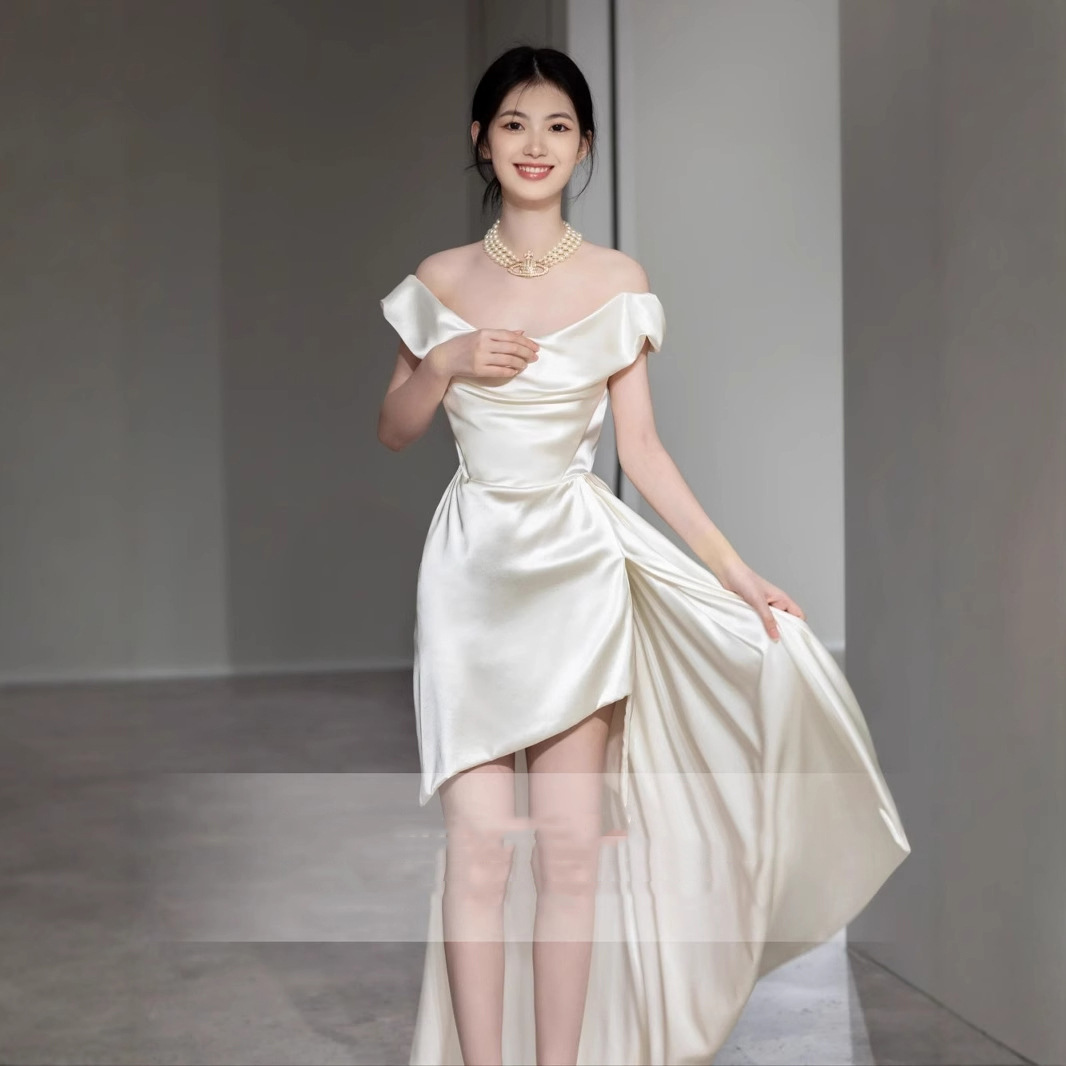 French Style Satin Light Wedding Small Gown White High-end Bride Marriage Engagement Registration Travel Shoot Going Out_ecoleips.com