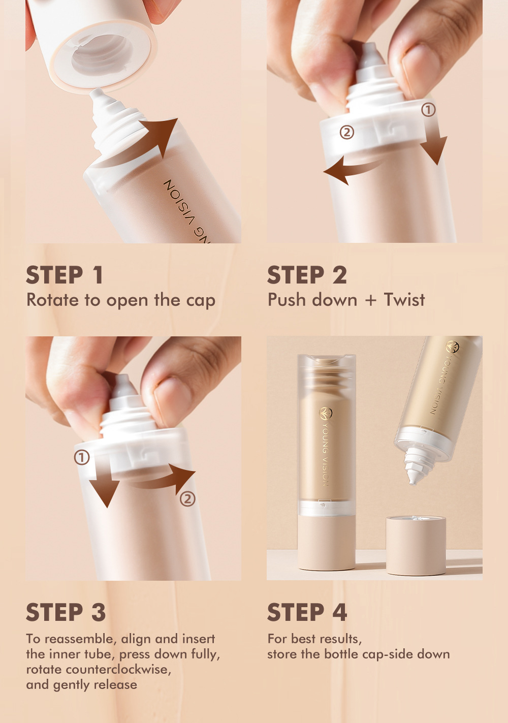 YOUNG VISION Bottom Press Foundation is a detachable matte facial base makeup liquid that is not prone to smudge undefined
