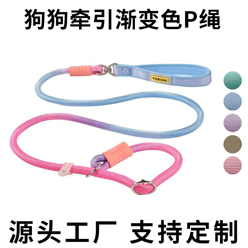 渐变遛狗绳尼龙防爆冲狗狗牵引绳大中小型宠物一体式p绳p链跨境|undefined