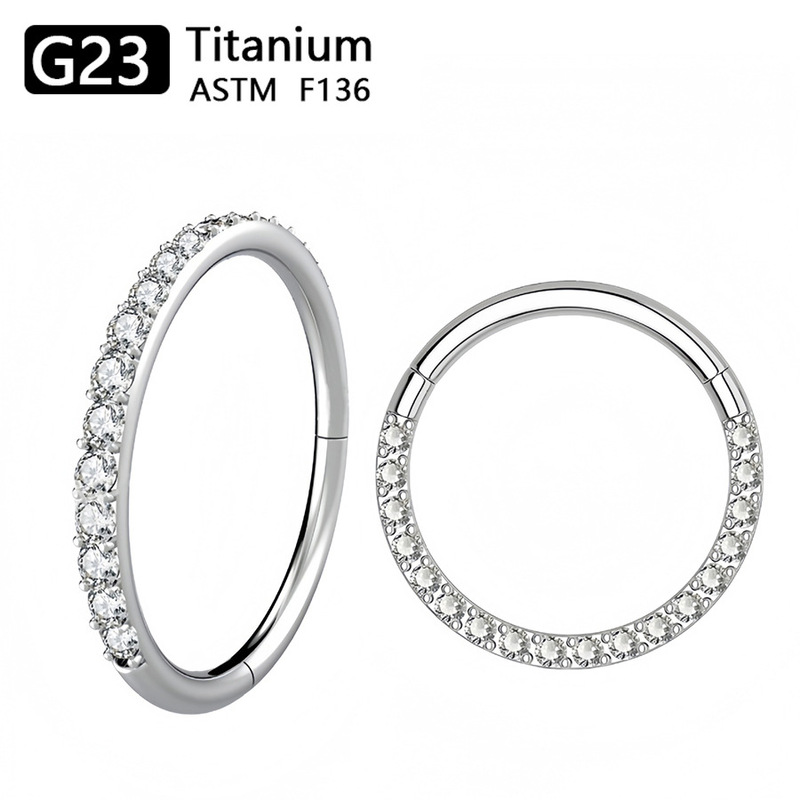 Cross-Border Jewelry Diamond Nose Ring Closed Ring Popular Titanium Steel Nose Septum Ring Nose Nail Stainless Steel Piercing Jewelry Wholesale